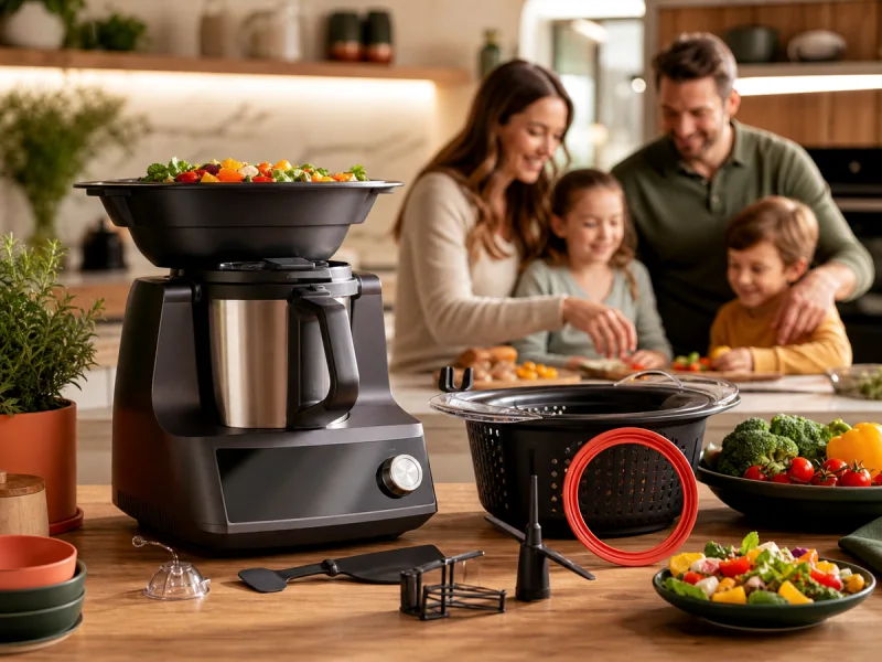 Robot cuiseur générique et accessoires alimentaires dans une cuisine familiale