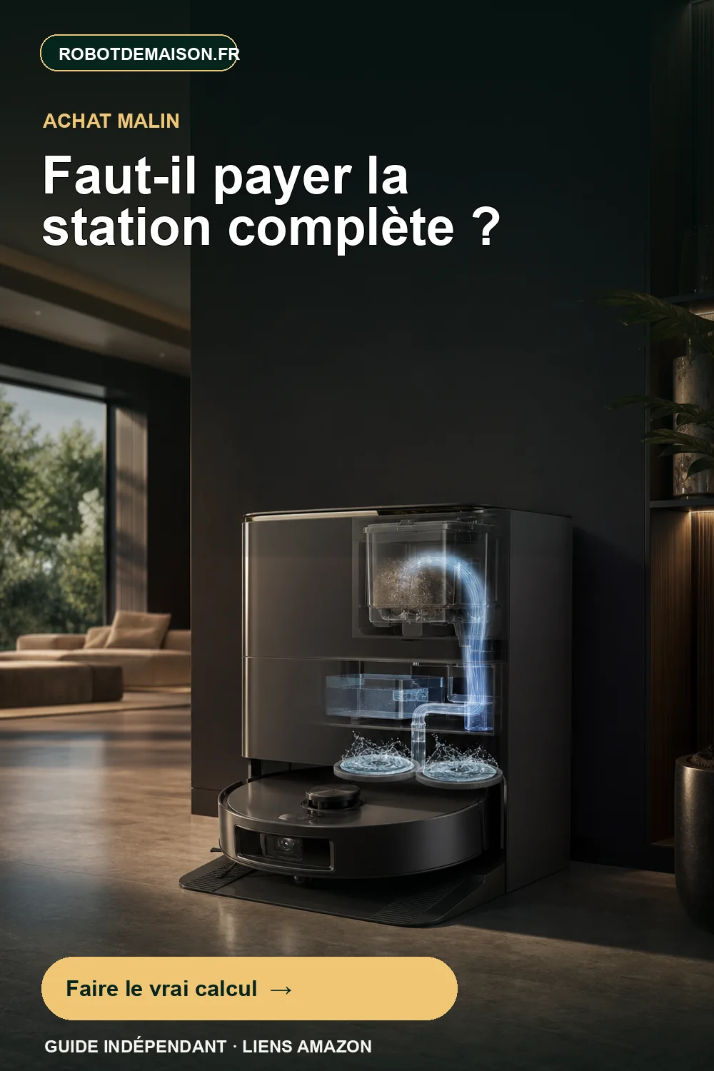 Robot aspirateur rejoignant une station automatique de lavage et vidage